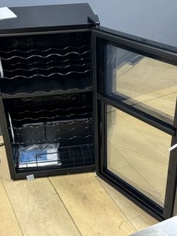 Shadow Series Wine Cooler Refrigerator 33 Bottle Dual Zones, Freestanding Mirrored Wine Fridge with Double-Layer Glass