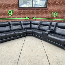 6 Piece Dark Navy Leather Power Reclining Sectional 
