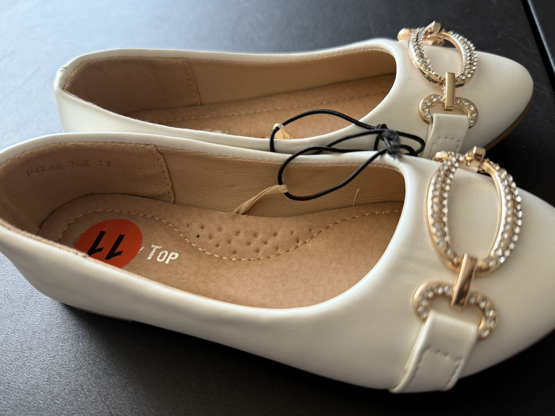 Link White and Gold Flats with Classic Design