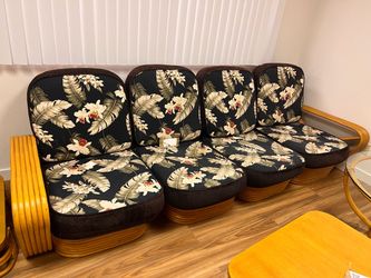 Vintage MCM Pretzel Rattan Sectional Sofa Set – Paul Frankl Style – Rare