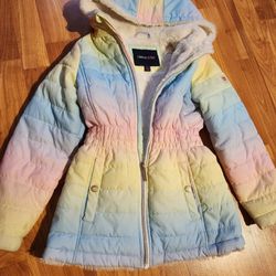 Limited Too Girls Long Puffer Jacket Coat with Baby fur lining, Hoodie, Cotton Candy Color, Size 7/8
