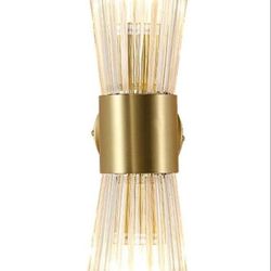 (New in Box) 
Mid-Century Modern Wall Light Fixture with Crystal Glass Lampshade | 2 Light Vanity Light Gold for Bathroom Hallway Bedroom Living Room 
