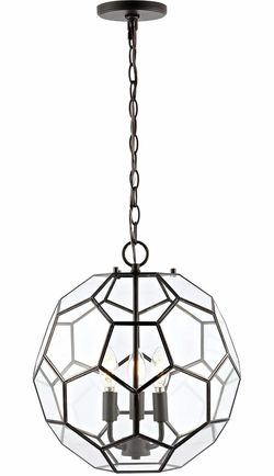 JONATHAN Y Bee 13.5" Geometric Metal/Glass Pendant, Oil Rubbed Bronze