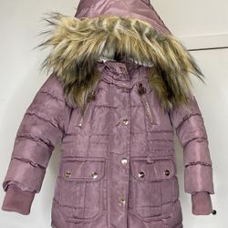 DKNY Size 3T Toddler Girls Long Puffer Coat Fleece Lined Hood