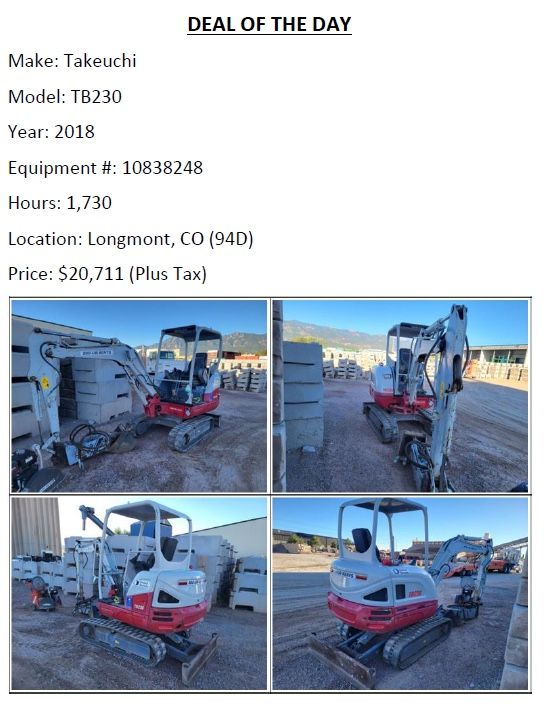 2018 Takeuchi TB230 Mini Excavator