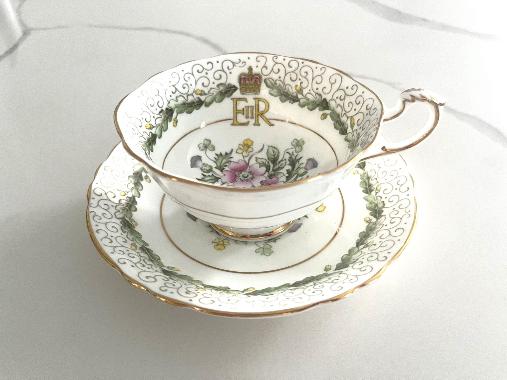 RARE Queen Elizabeth Commemorative Tea Cup & Saucer Set Paragon Fine Bone China