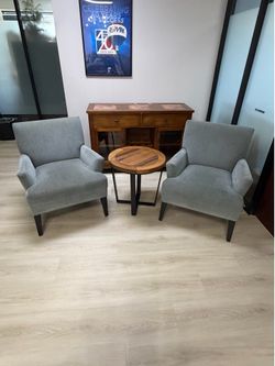 Modern Accent Chair Set with Side Table and  Hutch – $400