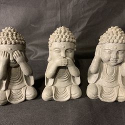 Baby Buddha Statues 6” Set Of 3 Concrete. Natural Yoga Meditation