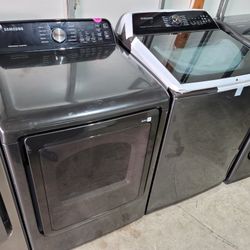 New 2022 Samsung Large Capacity Top Loading Washer And Gas Dryer Set In Black 