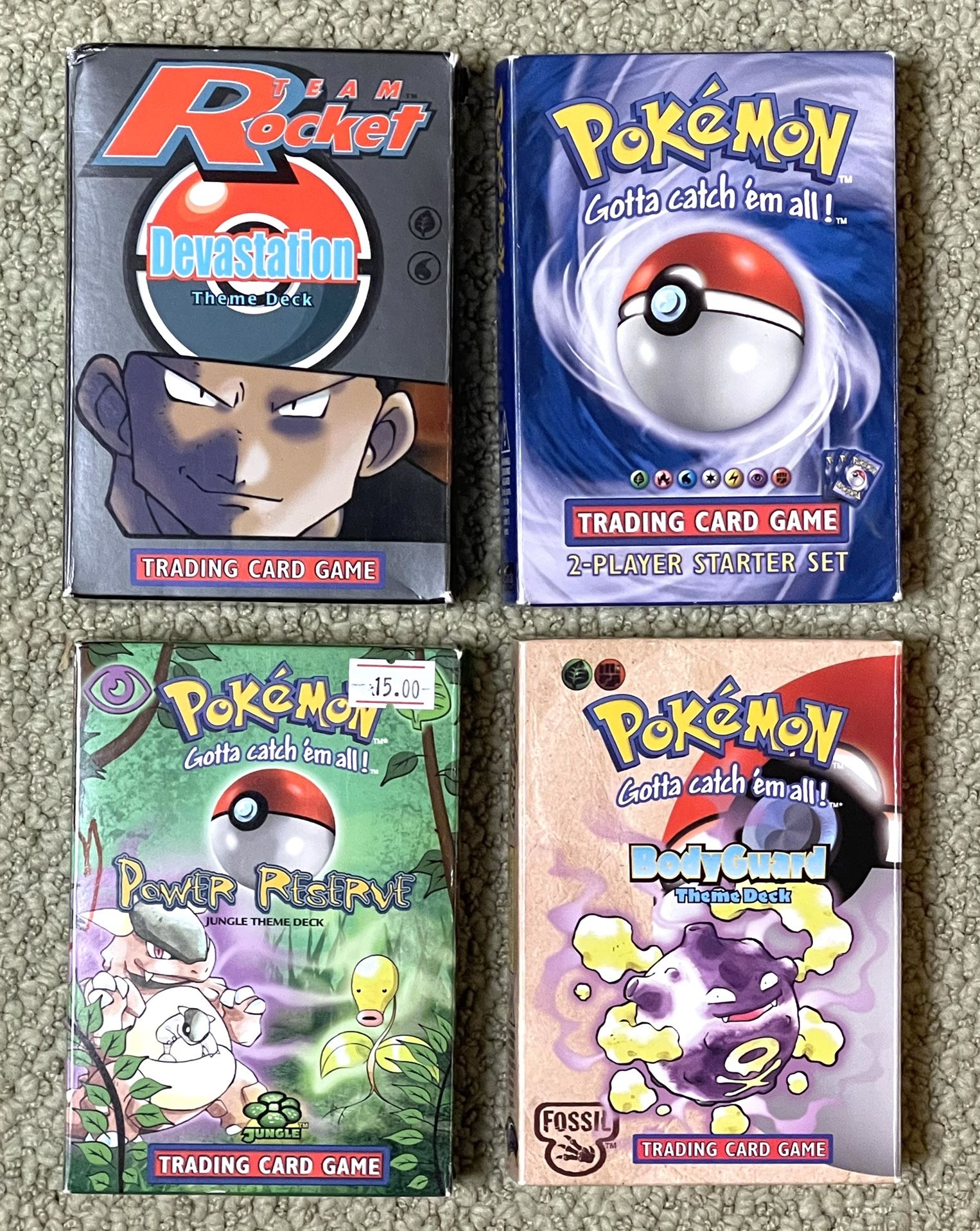 2000 1 Empty Team Rocket Box With Rule BookCheck List.3 1999 Empty Box Of FossilJungle And Regular With Rule Bookand Check List With Marbles
