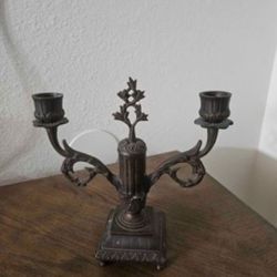 Antique Bronze Candelabra Candle Holder - 9"