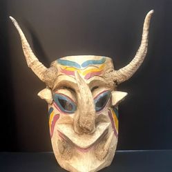 Handmade Mexican Devil Mask - Wooden - 10" x 7" - Weighs 1.4 Pounds