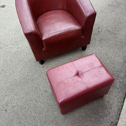 Leather Club Chair And A Footrest With A Storage Compartment 
