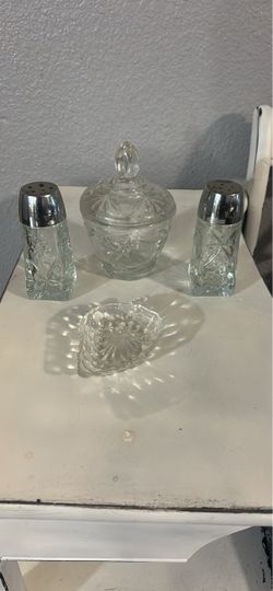 Vintage Cut Glass Table Set 4 Pieces