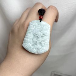 Carved Jadeite Jade Pendant Cord Necklace Landscape Mountain View