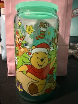 Disney Winnie the Pooh, Mickey Mouse, and Chip ‘n’ Dale Christmas Glass Jar