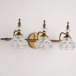 9905: New 3 Light Vintage Brass Vanity Light Fixtures - Bathroom Lighting
