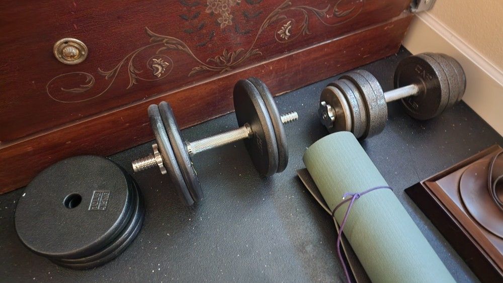 1" Diameter Weight Plates, Dumbbells, Barbell