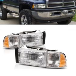 New Pair 1994-2002 Dodge Ram 1500 2500 3500 Left Right Side Chrome Headlights Headlamps