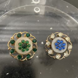 Rhinestone Circle Round Brooch Pin Flower Gold Tone