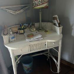 White Wicker Desk & Chair