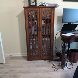 Glass Pane Double Door Media  Storage Cabinet 