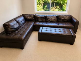 2-Piece Leather Sectional With Ottoman