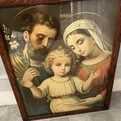 Religious Print In Vintage Frame 50 Years Old. 17x22 