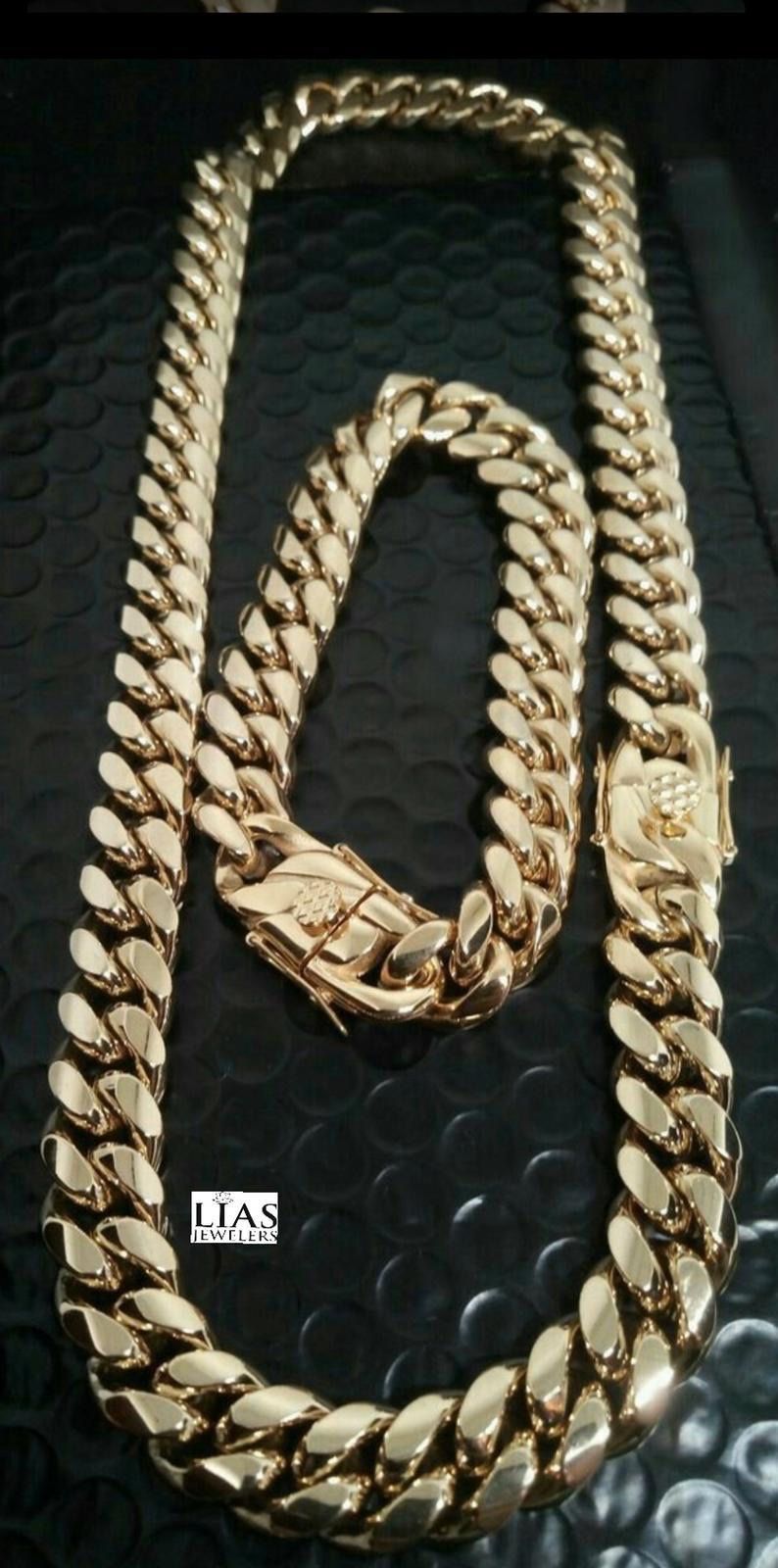 New 18k Yellow Gold Cuban Link Chain and Bracelet