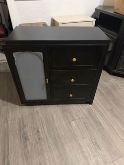 Black vanity with storage and drawers
