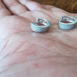 Silver And Diamond Hoop Earrings 