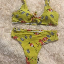 Women's Floral Low Waisted Front Knot Bikini Set Cute Two Piece Swimsuits