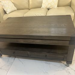 Lift Up Coffee Table With 2 Drawers And Wheels 