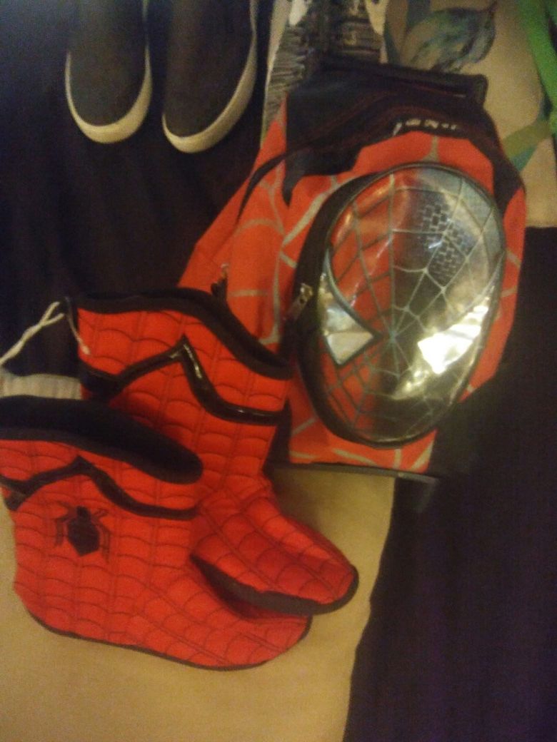 Spiderman rolling backpack and new slippers13/1