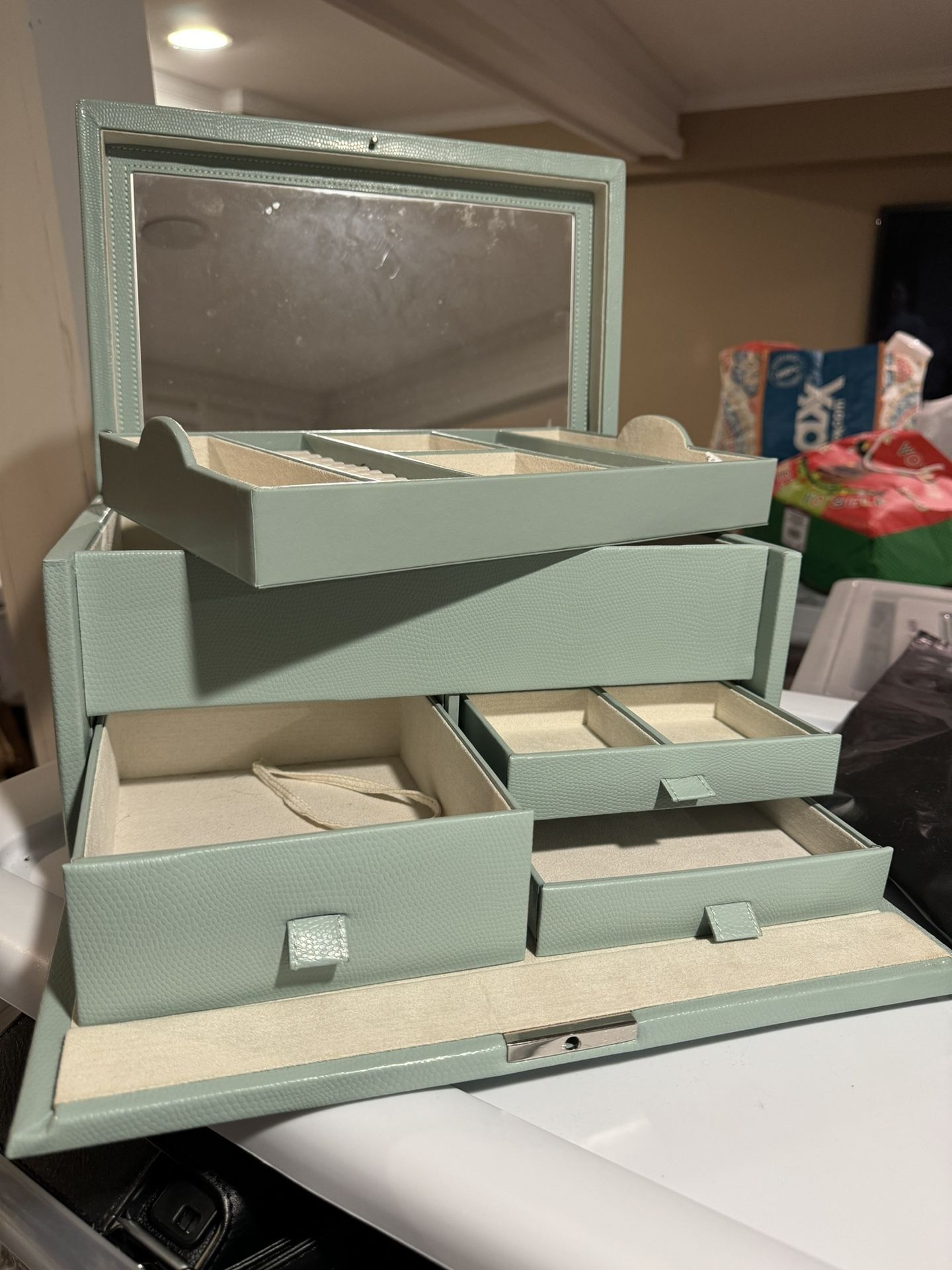 Pottery Barn Tiffany Blue Leather Jewelry Box