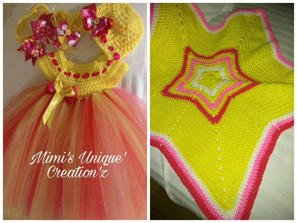 Hello kitty candy shop inspired crochet tutu dress ,headband,hat,ballerina shoes,and candy striped star blanket