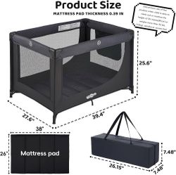 Pamo Babe Compact Pack and Play - Portable Crib for Baby, Lightweight Foldable Travel Playard with Mattress Pad & Carry Bag, Safe Breathable Travel Pl