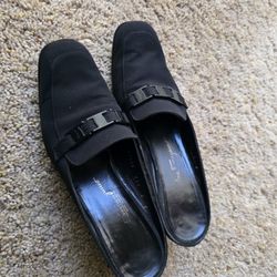 Salvatore Ferragamo Black Mules Slip On Shoes Heels Women Size 8 B