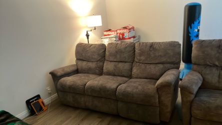 Three seat couch with two recliners and side electric recliner