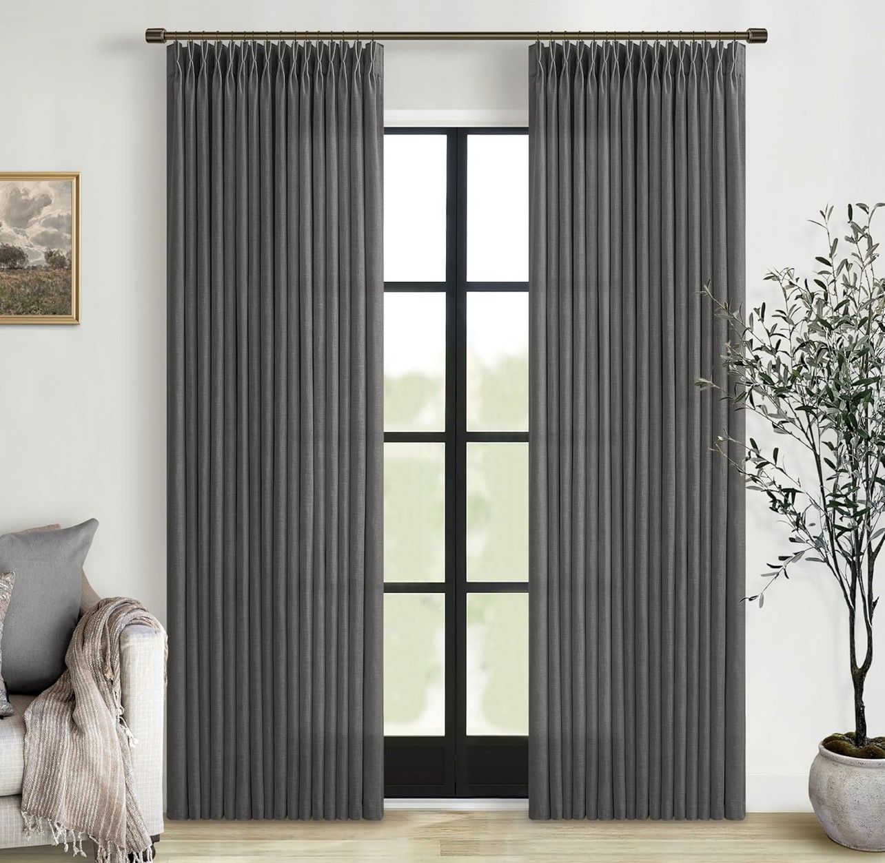 Grey Linen Curtains 2 Panels/ Brand New 