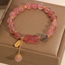 Strawberry Crystal Pi Xiu "Peace joy” tassel bracelet