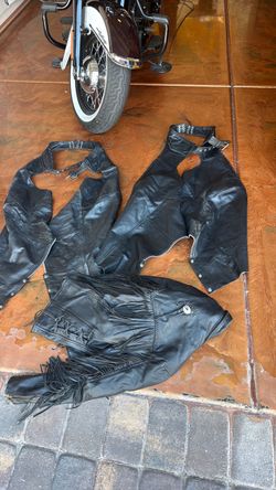 2 pairs chaps and leather jacket All small