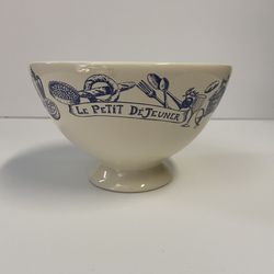 Le Comptoir de Famille Le Petit Déjeuner Footed Bowl - Blue on Cream