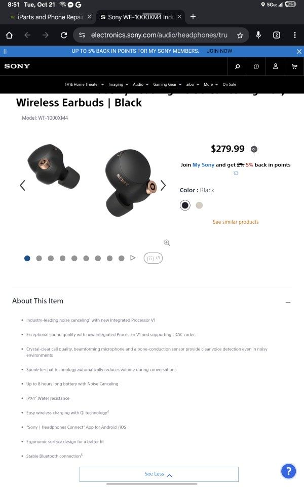 WF-1000XM4 Industry Leading Noise Canceling Truly Wireless Earbuds | Black