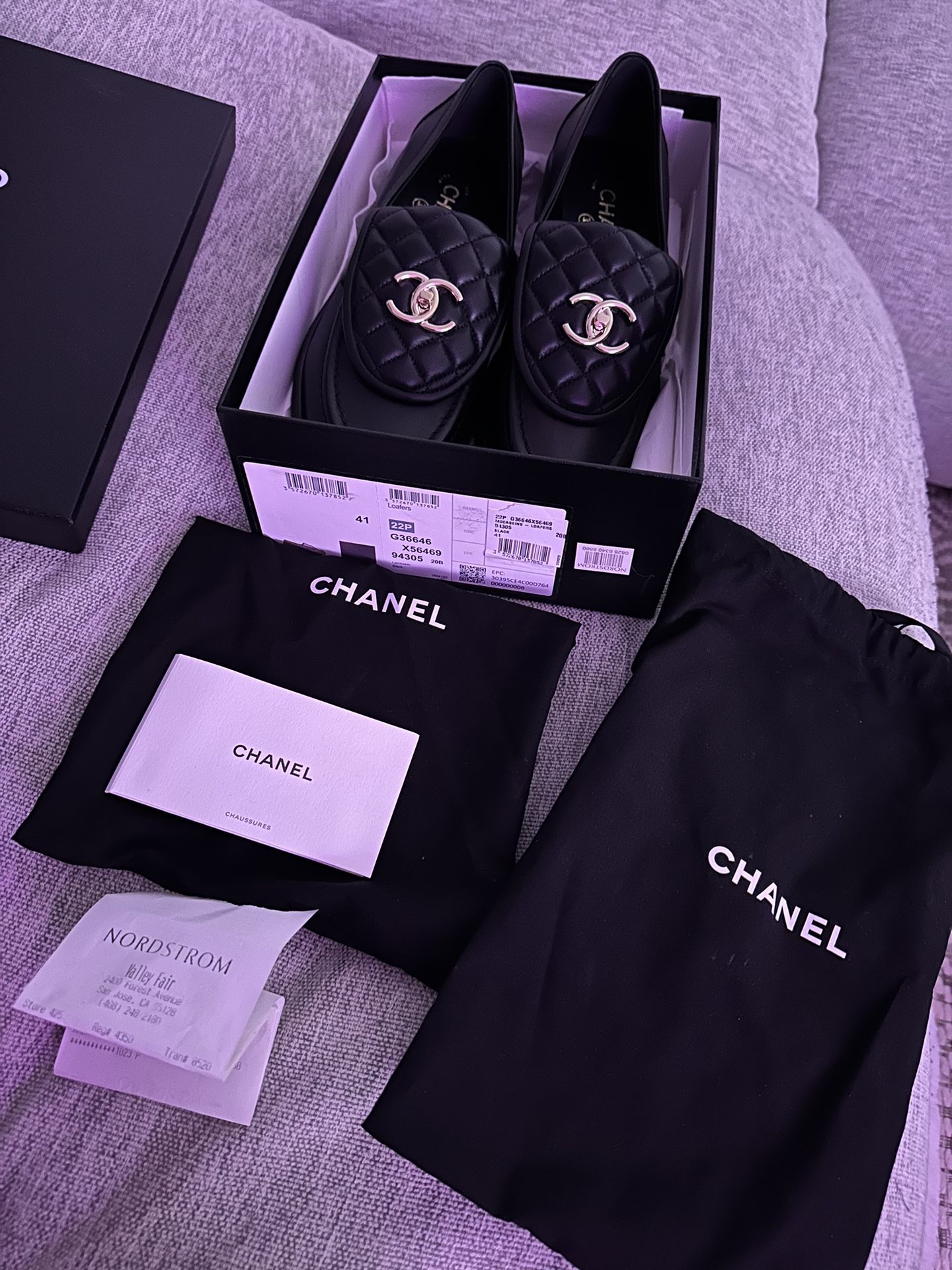 Chanel NEW CC leather loafers with gold hardware