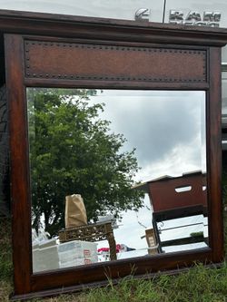 Wooden Mirror with Leather and Nailhead trim