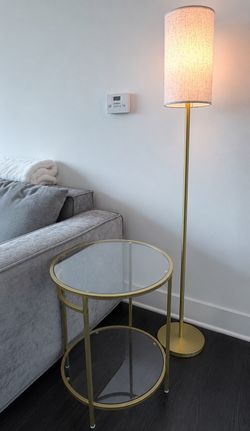 Gold Charging End Table + 3 Matching Floor Lamps + 3 Smart WiFi Color-Changing Bulbs