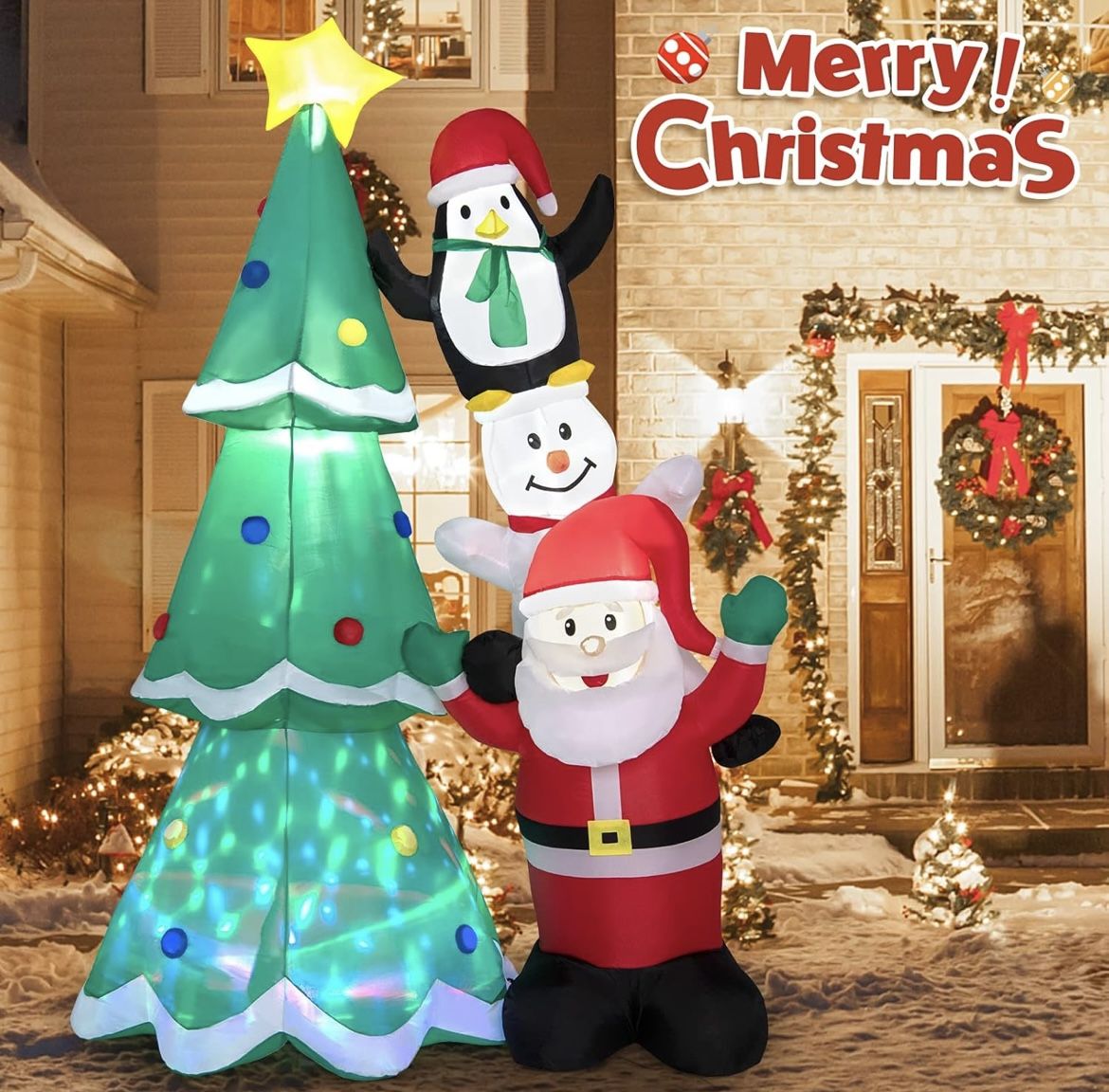New In Box 8.7FT Inflatable Christmas Tree with Santa Claus & Snowman & Penguin Blow-up