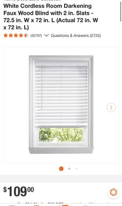 White Cordless Faux Wood Blind – 72x72