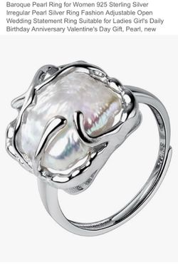 Baroque Pearl Ring for Women 925 Sterling Silver Irregular Pearl Silver Ring Fashion Adjustable Open